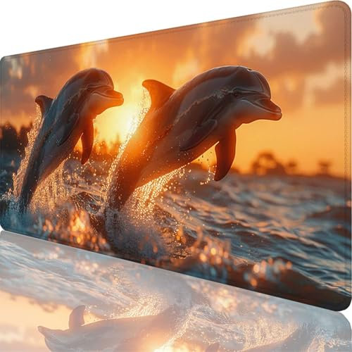 Gris Tapis de Souris Dauphin Tapis de Souris XXL 600x300x3 mm Grand Sous Main Bureau Gaming Accessoire, Lavable Mouse Pad avec Bords Surpiqué, Base en Caoutchouc Antidérapante pour Gamer, Bureau 75-Bi