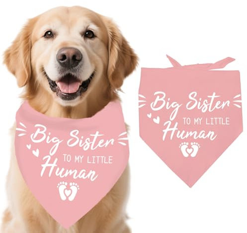 arricraft 1 verstellbares Dreieck Hundehalstuch Aus Ungebleichter Baumwolle Rosa „Große Schwester“ Thema. Zur Großen Schwester Befördert. Haustier Halstücher Für Hunde Zur Enthüllung 55x55x78cm