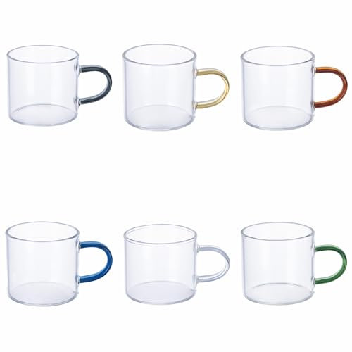 Villa d'Este Home Tivoli 1996 Set 6 tazzine caffè 80 ml in vetro borosilicato, impugnatura color, Good Morning