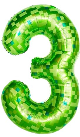 ParPix Pixelmotiv Zahlen Luftballon 3. Geburtstag Junge Mädchen, Grün Pixel Thema 100cm Folienballon 3, Pixel Miner 3 Geburtstag Zahlen Ballons, 40 Zoll Helium Ballon 3,Geburtstagsdeko 3 Jahre Ballon