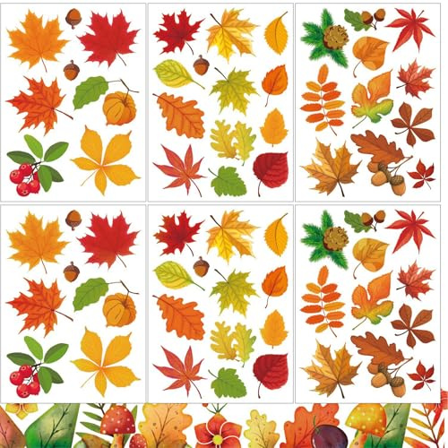 GoldRock Fensterbilder Herbst Deko, 64 Stück Herbstdeko Fenster Innen, Ahornblätter Herbst Fensterbilder Selbstklebend, Thanksgiving Fensterbild Herbstdeko,Herbstblätter Fenstersticker Fall Dekoration