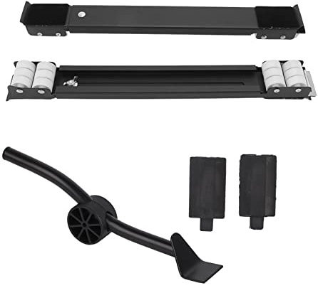 Universal Appliances Pulley Bracket Heavy Duty 300KG Load Bearing Retractable Moving Rollers Base with Pry Bar for Washing Machine Refrigerator Furniture (Black)