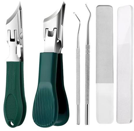 6 Stück Nagelknipser Fußnägel Set, Nail Clippers für Eingewachsene Nägel | Rutschfester Griff, Präzises Schneiden, Spritzschutz, Nagelknipser mit Adler Schnabel mit 2 Feilen und 2 Nagelpicks