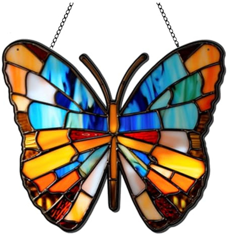 Flaroey Window Hanging Spanish Moon Pendant Stained Butterfly Wall Decor for Butterfly Lovers Housewarming Gift S B