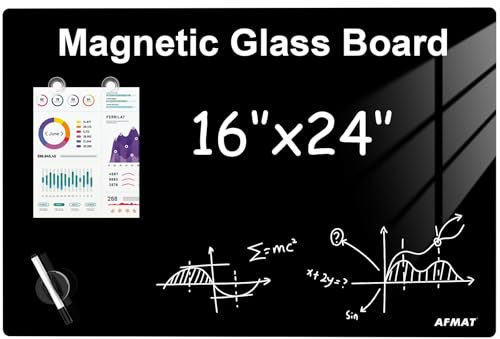 AFMAT Magnetic Glass Dry Erase Board 40x60 cm, Modern Memo Board, Wall Mounted Tempered Glass Whiteboard Frameless for Home, Office, Kitchen, Black, GB05