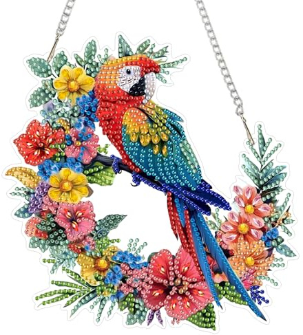 AIRDEA Bunter Papagei Diamond Painting Fensterbilder, 5D Brillante Kranz Diamond Painting Fensterbilder Beidseitig, Bausätze für Diamantmalerei Suncatcher Erwachsene 8x8 inch