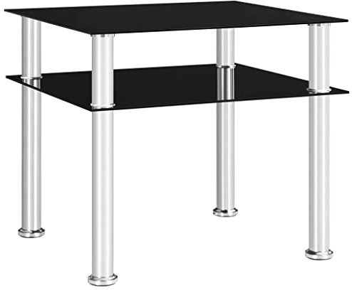 HETFTJN Beistelltisch Schwarz 45x50x45 cm aus gehärtetem Sicherheitsglas und Edelstahl Modernes Design Robust und stabil für Wohnzimmer Schlafzimmer Balkon und Garten
