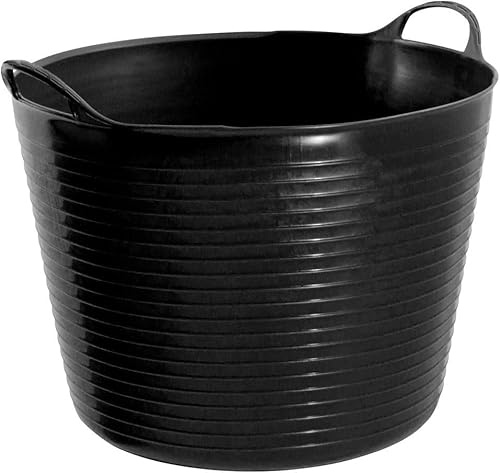 42L Litre Heavy Duty Black Flexible Trug Bucket with Handles – Large Multipurpose Tub for Garden, Laundry, Builders, Cleaning & Storage | Durable Plastic Builders Tub – 1 Pack
