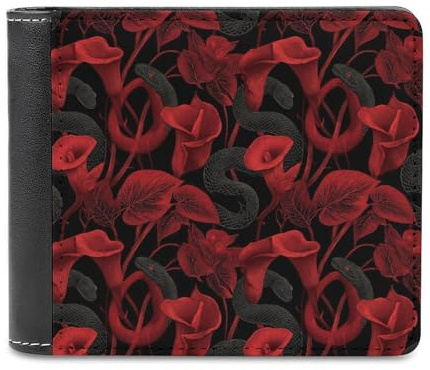GVYGVY Cartera delgada de cuero para hombre, diseño de serpiente gótica, lirio de cala, pequeño, plegable, con bolsillo frontal