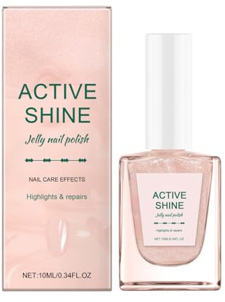 Jelly Pink Nail Polish - Glitter Nail Varnish Quick Dry - Active Shine Nude Nail Polish Strengthener for Damaged and Weak Nails - Breathable Shimmer Nail Varnish No Need Cure