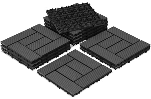 Peviasot WPC Terrassenfliesen, 30x30cm 55 Stück / 5m² Balkonfliesen Klickfliesen mit Klick-System, Wasserfest und Rutschfest, Geeignet für Balkon und Garten, Anthrazit