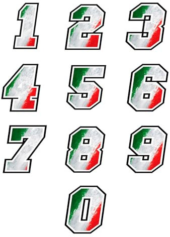 GamesMonkey® - Kit Adesivi NUMERI GARA - 7 cm - 10 pezzi - BANDIERA ITALIANA - gara cross pista auto moto stickers