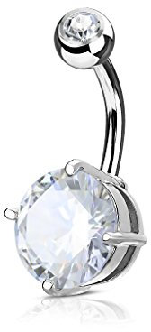 Tata Gisèle Piercing Nombril en Acier Chirurgical 316L et Oxyde de Zirconium - Argenté/Transparent / 5 mm