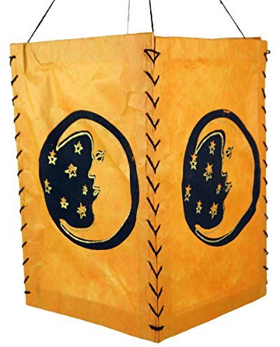GURU SHOP Lokta Papier Hänge Lampenschirm, Deckenleuchte aus Handgeschöpftem Papier - Mond Orange, Lokta-Papier, 28x18x18 cm, Asiatische Lampenschirme aus Papier & Stoff