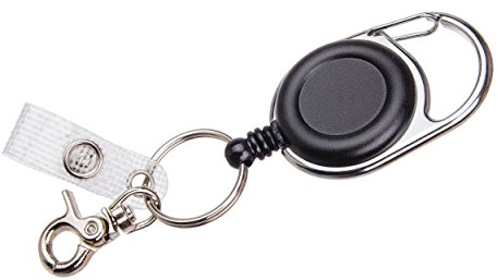 Ausweishalter Jojo Schlüsselanhänger ausziehbar schwarz mit Gürtelclip und Karabinerhaken | Ausweisjojo mit extra starker Feder und reißfester Nylonschnur