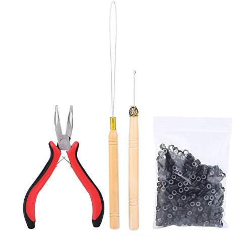 Kit di estensione dei capelli Filfeel Kit di connettori per parrucche Pinze Tip con 500Pcs Micro Rings Accessori per l'estensione dei capelli(Nero)
