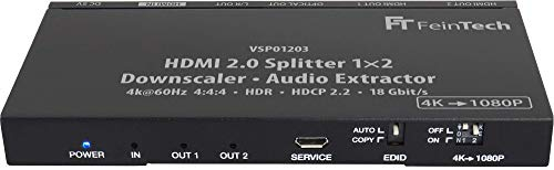 FeinTech VSP01203 Splitter 1x2 HDMI 2.0 con Audio Extractor Toslink Down-Scaler 4K 60Hz HDR