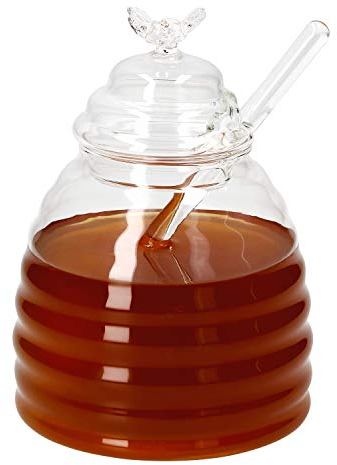 MamboCat Set de 3 pièces : pot à miel 500 ml + couvercle abeilles + cuillère à miel I récipient en verre + mélangeur I pot de rangement transparent I gelée & sirop de sucre I idée cadeau