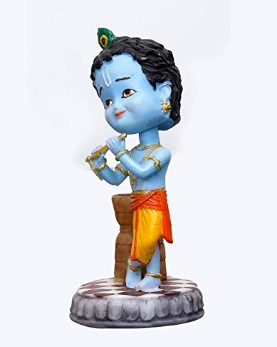 Sri Krishna Culture Handgefertigte Cartoon-Natkhat Baby Krishna (Baal Krishna) (Okhli-Version), Hindu-Gott und Göttin Idol/Statue/Murti/Figur (14 cm), Polysterharz, Mehrfarbig