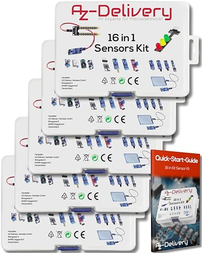AZDelivery 5 x 16 in 1 Kit Zubehörset mit Sensoren und Modulen kompatibel mit Arduino und Raspberry Pi inklusive E-Book!