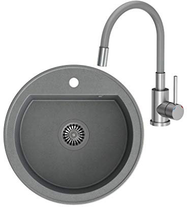 VBChome Fregadero + Grifería 51 cm Gris Fregadero empotrable Fregadero