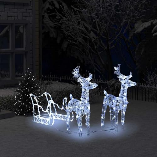 Tidyard Weihnachtsdekoration Acryl und PVC Mit 2 Rentieren und Schlitten 130 cm & Mit energiesparenden und langlebigen 240 LEDs Für den Innen- und Außenbereich geeignet