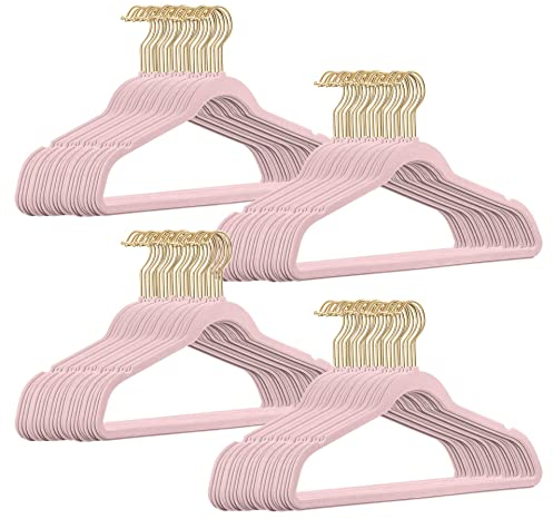 100 Stück hochwertige Samt Kleiderbügel in der Farbe Rosa mit Gold Look Haken/Anti-Rutsch/von StickandShine