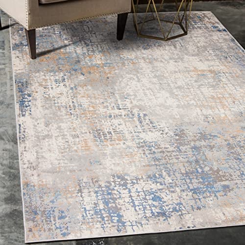 Carpeto Rugs Abstraktes Vintage Designer Teppich - Kurzflor - Weich Teppich für Wohnzimmer, Schlafzimmer, Esszimmer - ÖKO-TEX Wohnzimmerteppich - Teppiche - Grau Blau - 200 x 300 cm