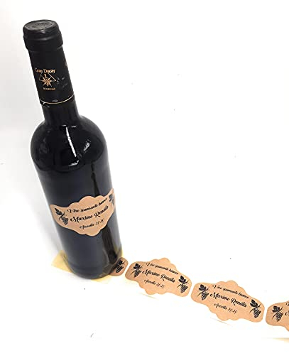50 Etichette adesive Kraft personalizzate per bottiglie di vino (con disegno di uva)