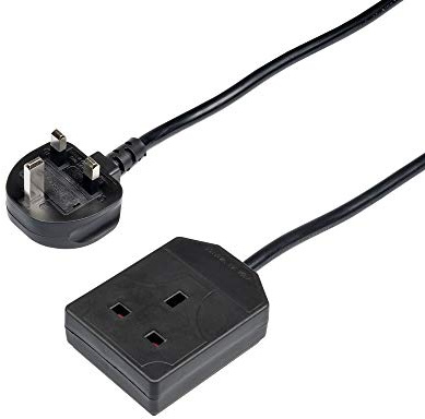 Invero 1 Way Gang Single Socket Power Mains Extension Lead Cable 0.5M Metre British Approved 13A Amps - Black