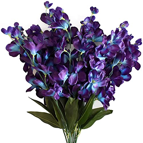 HOKPA Künstliche Orchideenstiele, 68 cm, lila, blau, Seide, Türkis, Orchideen für Hochzeit, Brautstrauß, Ansteckblumenkranz, Tischdekoration, Outdoor-Dekoration (12 Stiele)