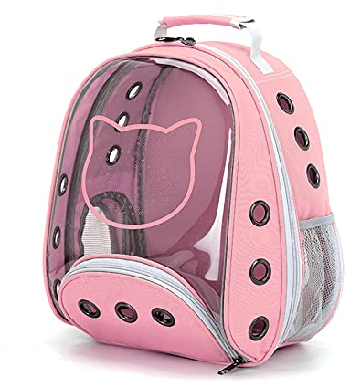 PETCUTE Katzenrucksack für Katzen und Kleine Hunde,Atmungsaktive Hunderucksack mit Abnehmbarer Matte,Katzen Rucksack bis 6kg,Faltbare Haustier Rucksack mit Transparentes Fenster,für Reisen Rosa