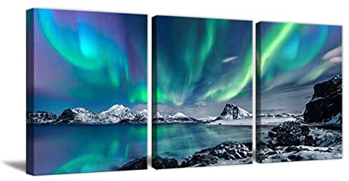 ZHONGYUTONG 3 Stück Kunstdruck auf Leinwand Aurora Bilder Gemälde Natur Nordlicht Poster Wanddekoration für Wohnzimmer Schlafzimmer Büro (Gerahmt 40x60cmx3 Teiliges)