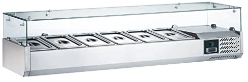 Saro Aufsatzkühlvitrine für Pizzatisch & Gastronomie – 150 cm – Edelstahl & Glas – 6x 1/3 GN – Digitale Temperaturkontrolle – Statische Kühlung – +2 °C bis +8 °C – 230 V – 74 kg – Modell EVRX1500/380