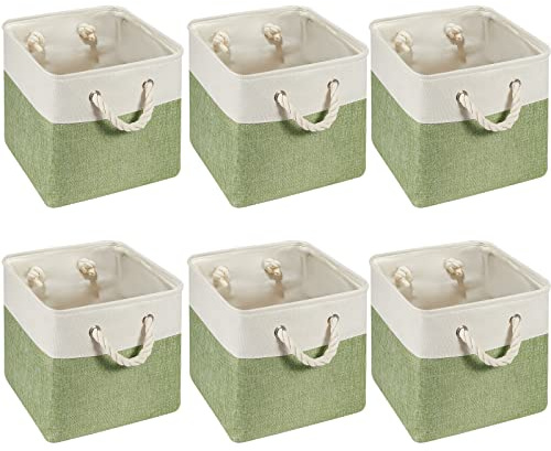 6 Stück, 28 × 28 cm Würfel-Aufbewahrungsboxen aus Stoff, faltbar, mit stabilen Tragegriffen, für Zuhause (Grün, Weiß)