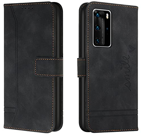 Lihondar Kompatibel mit Huawei P40 Pro Hülle, Handyhülle Huawei P40 Pro, Premium Leder Klappbar Schutzhülle Tasche Wallet mit Brieftasche [Ständer] [Standfunktion] Cover Flip Case Klapphülle (Schwarz)