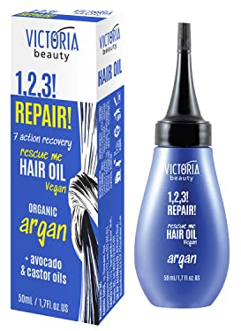 Victoria Beauty Haaröl für trockenes und geschädigtes Haar mit Bio Arganöl, Avocadoöl, und Rizinusöl, Hair Repair Oil, repariert die Haarschäden, 50ml