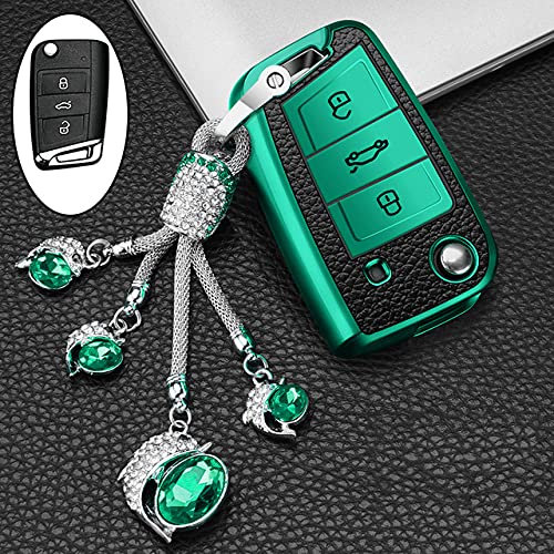 CSHU Porte-clés en Cuir TPU pour Porte-clés, Ajustement pour Volkswagen VW Golf 7 mk7 Seat Ibiza Leon FR 2 Altea Aztec Skoda Octavia A7, B, Porte-clés Vert