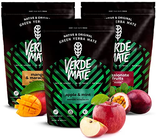 Verde Mate Green Fruity Yerba Mate Tea Set 3x500g - Mango & Maracuya, Mela & Menta, Frutta Passionale, Brasiliano