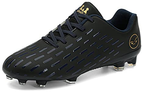 GWMDKI Junior Black Football Boots Cleats Professional Mens FG/AG Spikes Soccer Shoes Training Sneakers Black 11.5UK