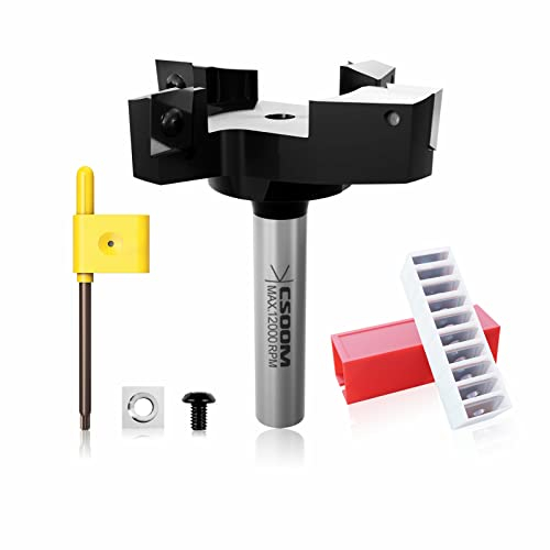 CSOOM CNC-Spoilboard-Oberflächenfräse, 1.27 cm Schaft, 4 Flügel, 7.6 cm Schnittdurchmesser mit zusätzlichen 10 Ersatz-Hartmetall-Einsätzen, Massivholz, Holzverbundwerkstoffen usw.