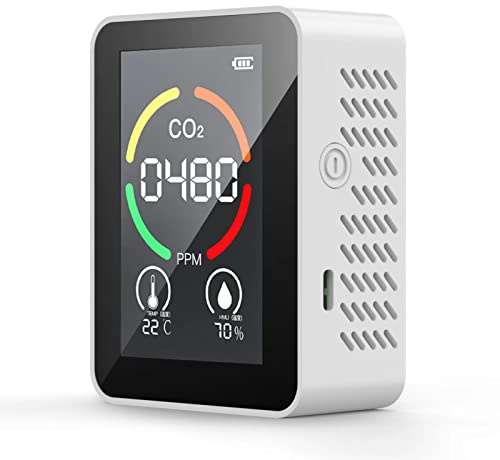 CO2-Detektor, 400~5000 PPM CO2-Sensor-Messgerät mit Automatischer Kalibrierung, Temperatur-Feuchte-Sensor mit Digitalanzeige (Weiss)