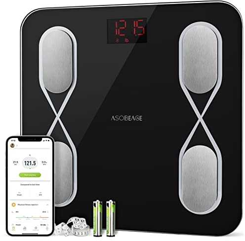 ASOBEAGE Körperfettwaage Waage Bluetooth Personenwaage mit App Enthalten Körpergewicht, Körpertyp, BMI, Körperfettanteil, Körperalter, Muskelgewicht, Viszeraler Fettgehalt