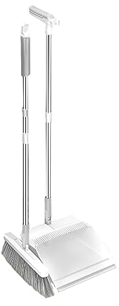 Kehrmaschine und Dose mit langem Griff - 87 cm - Weiß/Grau - Kehrmaschine und Dose auf Stahl - Kehrmaschine Lang