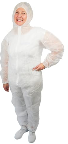 ARNOMED PP-Schutzanzug Extra Stark, Ganzkörperanzug Weiß 50g/m², Maleranzug-Einweg L, Arbeits-Overalls für Herren/Damen mit Kapuze, Einweg Overall, Schutzanzug Einweg, Lackieranzug, Einweg-Overalls