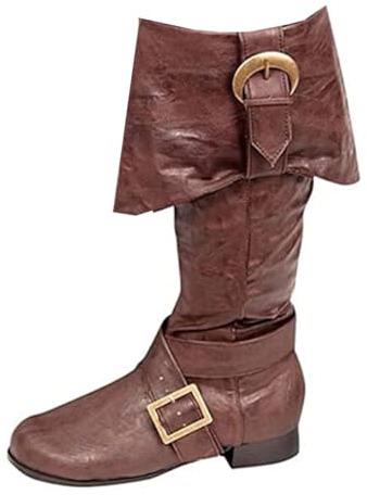 SIULAS Vintage Medieval Cosplay Boots - Uomo Adulti Stivali - Mens Mid-Calf Boots,Marrone,43