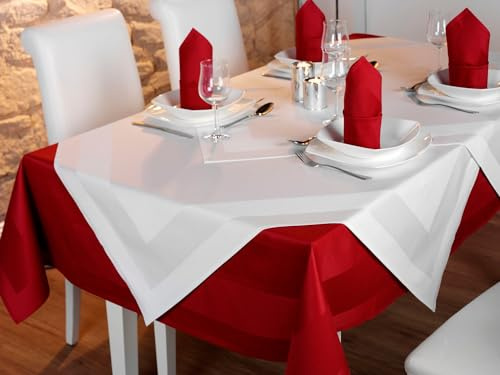 texpot Tischdecke 130 x 220 cm Bordeaux Atlaskante 100% Baumwolle Damast Tischtuch