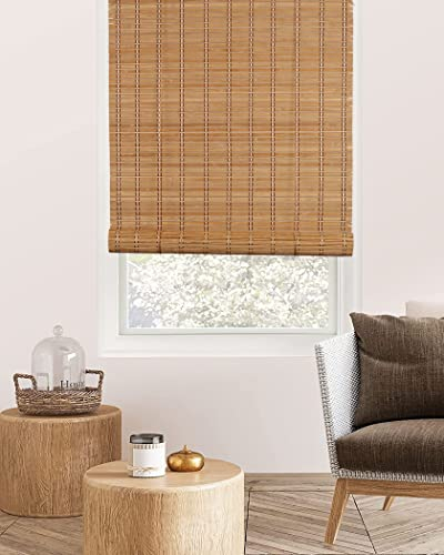 FoundGo Store en Bambou Largeur x Hauteur: 90x220cm, 60-120cm de Largeur Store Enrouleur en Bambou sans Percage et Rideau Bambou Occultant à Traction Latérale pour Fenêtres