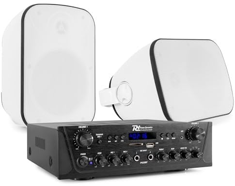 Power Dynamics Verstärker PV220BT + 1 Satz BD50W-Lautsprecher + 10 m Lautsprecherkabel