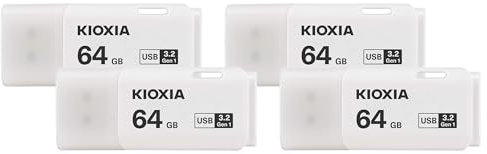 KIOXIA 64GB TransMemory U301 USB 3.2 Flash Drive, White (Pack of 4)